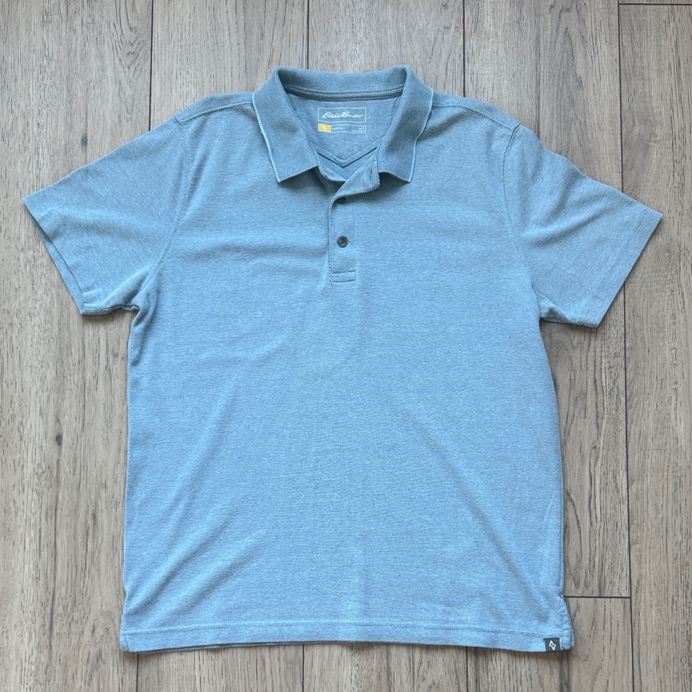 Eddie Bauer Travex Men’s Polo Shirt Large Light Blue Casual Travel Cotton Blend